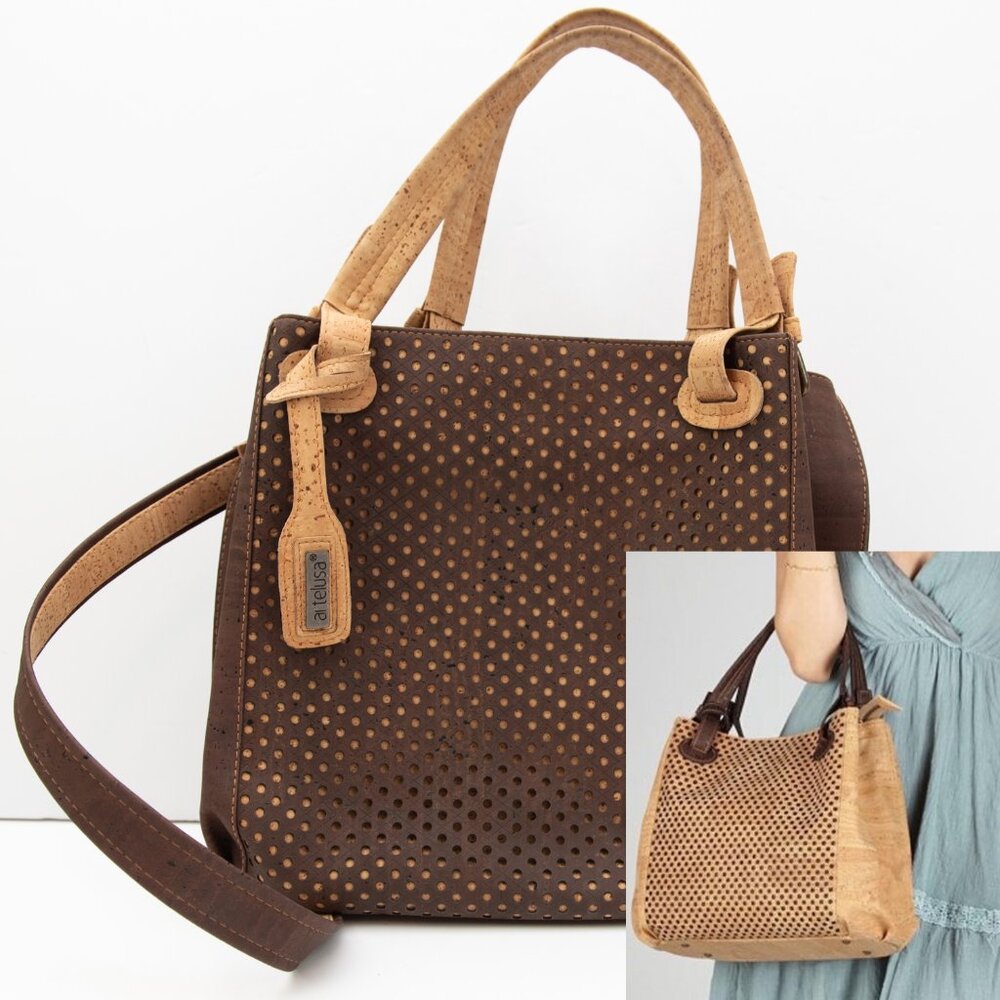 Artelusa Cork Handbag Crossbody Laser Cut Purse Shoulder Bag Tan Brown